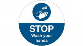 306903, Wash Your Hands, Floor Sign, English, White on Blue, Polyester, Mandatory Action, Brady