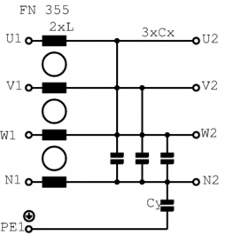 FN355-20/03, Mains filter 20 A 440 VAC, Schaffner