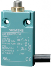 3SE54130CC201EA2, Концевой выключатель; толкатель; NO + NC; 10А; провод 2м; IP67, Siemens
