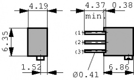 64XR10LF, Многоповоротный потенциометр Cermet 10 Ω линейный 250 mW, BI Technologies