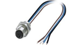 1425634, M12 Rear Mounting Panel Socket, 4 Poles, L-Coded, Assembled with Wires, Phoenix Contact