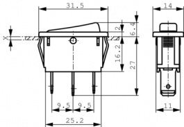 1830.3111, Rocker switch 1P 20 A 250 VAC, Marquardt