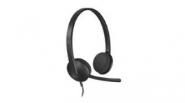 981-000475, Headset, H340, Stereo, On-Ear, 20kHz, USB, Black, Logitech