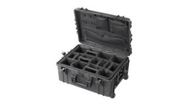 RND 600-00314, Watertight Case with Padded Dividers, Organizer and Trolley, 53.38l, 594x473x270mm, Polypropylene (PP), Black, RND Lab