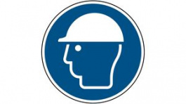819911, ISO Safety Sign - Wear Head Protection, Round, White on Blue, Polyester, 1pcs, Brady