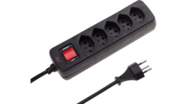115005, Outlet strip, 1 Switch, 5xJ (T13), 1.5 m, CH/T12, black, Max Hauri