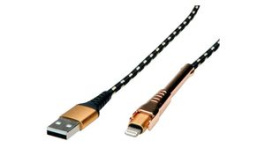 11.02.8923, Cable with Smartphone Support Function USB-A Plug - Apple Lightning 1m USB 2.0 Black / Gold, Roline