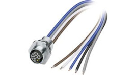 1425628, M12 Front Mounting Panel Socket, 5 Poles, L-Coded, Assembled with Wires, Phoenix Contact