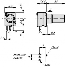 RK09711100JB-ELF, Potentiometer linear 1 MOhm +- 20 %, Alps