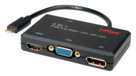 12.03.3138, Video Adapter, USB C Plug - DisplayPort Socket/HDMI Socket/VGA Socket, 150mm, Roline
