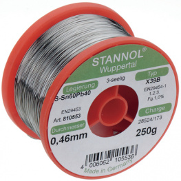 X39, 810553, Solder wire Sn60/Pb40 250 g 0.5 mm, Stannol
