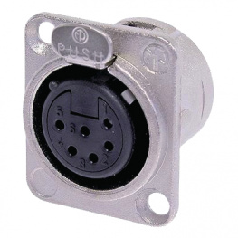 NC6FD-L-1, XLR Panel-mount female receptacle 6 Poles DL Soldering Connection Nickel - Plate, Neutrik