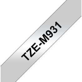 TZE-M931, Этикеточная лента 12 mm черный на серебристом, Brother