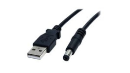USB2TYPEM2M, USB Cable USB-A Plug - 5.5 x 2.1 mm Barrel Plug 2m USB 2.0 Black, StarTech.com