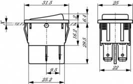 1835.1112, ROCKER; DPST; Пол: 2; ON-OFF; 10A/250ВAC; красный; IP40; нет; 100мОм, Marquardt