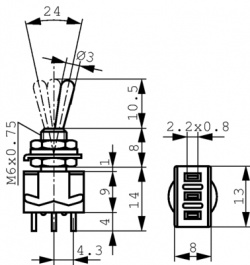 MTA 206T, Miniature Toggle Switch, On-Off-(On), Soldering Lugs, Knitter-switch