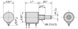 S20HP-10S 5K L0,1%, Potentiometer, 5 kOhm, Soldering Connection, Sakae
