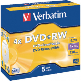 43229, DVD+RW 4.7 GB 5x jewel cases, Verbatim