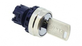 YW4K-21B, Keylock Switch Actuator, 2 Positions, Metal, Chrome, Spring Return from Right, IDEC