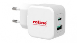 19111052, USB Wall Charger, 20W, Euro Type C (CEE 7/16) Plug - USB A Socket/USB C Socket, Roline