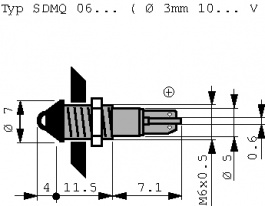 SMQD 061-04, Индикат.лампа: LED; выпуклый; желтый; 24?28ВDC; Oотв: O6,2мм; IP40, SIGNAL-CONSTRUCT