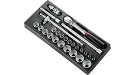 MOD.SL161-46, 26pc 1/4in Metric 6-Point Socket Module Ratchet 418 mm, Facom