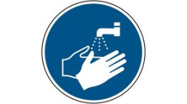 819464, ISO Safety Sign - Wash Your Hands, Round, White on Blue, Polyester, 1pcs, Brady
