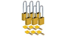150345 [6 шт], SafeKey Padlock with Steel Shackle, Keyed Different, Aluminium, Yellow, Pack of, Brady