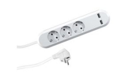381.801, Outlet Strip SMART 3x DE Type F (CEE 7/3) Socket / USB-A Socket - White 1.5m, Bachmann