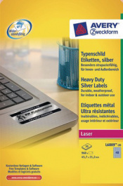 L6009-20, Heavy Duty Silver Labels, 20 sheets/960 labels, 45.7 x 21.2, Zweckform