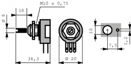 71617, Wirewound Potentiometer, 1 kOhm, Faston Plug 2.8 mm Angled, Contelec
