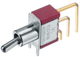 1A11-N2F4V9AE, Miniature Toggle Switch, On-On, Solder-In Pins, Bent Over Ve, Eledis