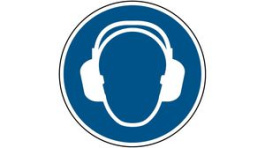 818272, ISO Safety Sign - Wear Ear Protection, Round, White on Blue, Polyester, 1pcs, Brady