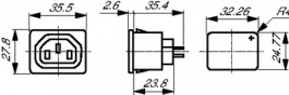 PX0695/20/63, Appliance inlet 10A, flush-mounted Faston 6.3 x 0.8 mm 10 A/250 VAC Black Snap-I, Bulgin