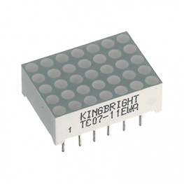 TC07-11EWA, Дисплей: LED; матрица; 5x7; красный; 3?8мкд; катод; 17,78x12,7мм, Kingbright