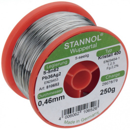 KRISTALL 400, 810653, Solder wire Sn62/Pb36/2Ag 500 g 0.70 mm, Stannol