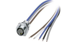 1425583, M12 Front Mounting Panel Socket, 5 Poles, L-Coded, Assembled with Wires, Phoenix Contact