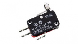 V-155-1C25, Micro Switch V, 15A, 1CO, 1.96N, Short Hinge Roller Lever, Omron