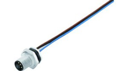 09 0631 120 04, M12 Panel Mount Plug, 4P, T-Coded, M16F, Wires, Binder