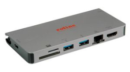 12.02.1022, Docking Station 2x USB 3.0 Type-A/HDMI/VGA/USB-C/RJ45/SD-Card, Roline
