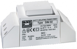 SIM 100, Трансформатор для систем освещения 100 VA 2 x 12 VAC, BLOCK