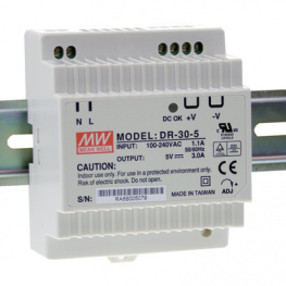 DR-30-24, Блок питания: импульсный; 30Вт; 24ВDC; 21,6?26,4ВDC; 1,5А; 270г, MEAN WELL