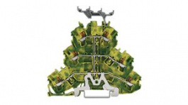 2202-3237, Terminal Block, PE, Cage Clamp, 6 Poles, 500V, 24A, 1 ... 2.5mm², Green / Yellow, Wago