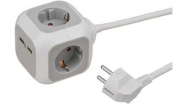 1150100, Distribution Cube 4x Type F (CEE 7/3)/USB - Type F (CEE 7/4) White 1.4m, Brennenstuhl
