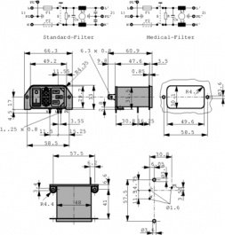DD22.1321.1111, Power inlet with filter 1 A 250 VAC, Schurter