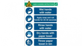 RND 605-00219, Hand Wash Instructions, Safety Sign, English, 262x371mm, 1pcs, Brady