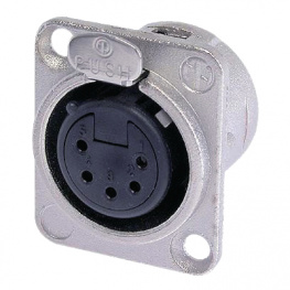 NC5FD-L-1, Гнездо; XLR; "мама"; PIN:5; фланец (2 отверстия), на панель; пайка, Neutrik