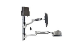 45-359-026, Wall Mount Workstation with Keyboard Arm, Small CPU Bracket, Adjustable, 446 x 864mm, 11.3kg, Ergotron