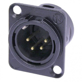 NC4MD-L-B-1, XLR Panel-mount male receptacle 4 Poles DL Soldering Connection Black, Neutrik