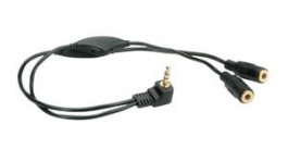 11.09.4439, Audio Adapter with Volume Control, Angled, 3.5 mm Plug - 2x 3.5 mm Socket, Roline